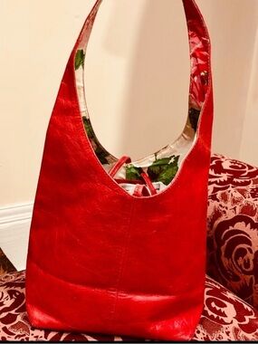 LK Bennett Red Tote with Floral Interior